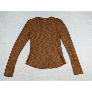 Free People Intimately Top Women's S Copper/Brown Ribbed Knit Sheer Top